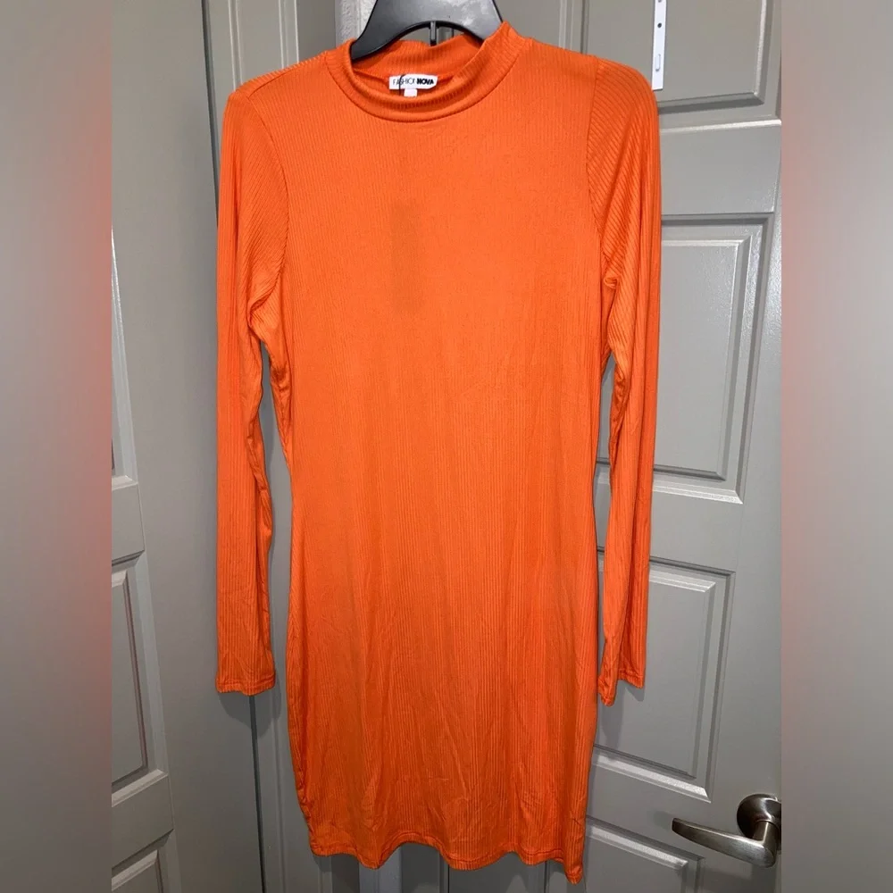 Orange NWT Long Sleeve Bodycon Dress - Picture 4 of 6